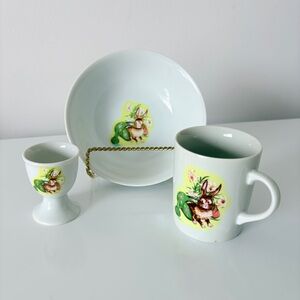 Laura Secord Easter Bunny Set Cup Bowl + Egg Cup Vintage 1970s made in Japan